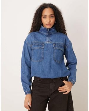 ASOS Lightweight Denim Funnel Neck Shirt - Blue