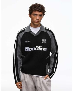 Bershka Retro Sport Polo Jumper - Black