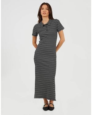 Brave Soul Striped Collared Maxi Dress With Split Detail - Blue