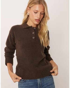 JJXX Wool Blend Knitted Polo Jumper - Brown