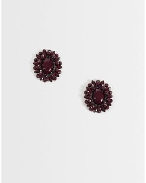 ASOS Stud Earrings With Floral Gem Stone Design - Red