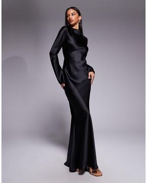 DASKA Satin Maxi Dress - Black