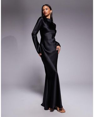 DASKA Satin Maxi Dress - Black