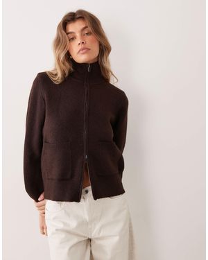 Gina Tricot Wool Knitted Pocked Cardigan - Brown