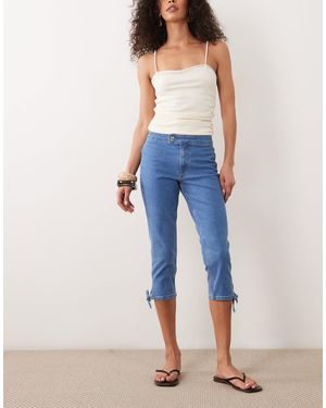 Miss Selfridge Denim Capri Pants With Bows - Blue