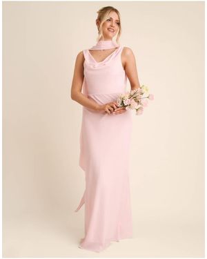 Six Stories Bridesmaid Crepe Plunge Cowl Front Maxi Dress - White
