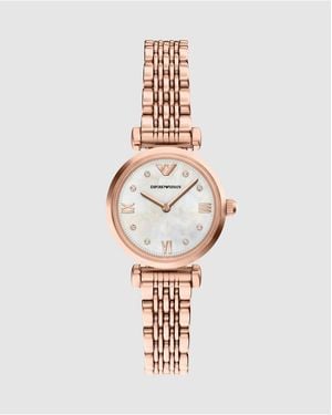 Emporio Armani Two-Hand Rose-Tone Stainless Steel Watch - White