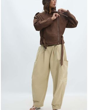 Stradivarius Biker Jacket With Belt - Natural