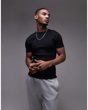 TOPMAN Skinny Fit Ribbed T-shirt - Gray