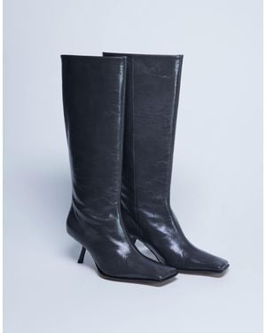 TOPSHOP Scarlett Premium Leather Square Toe Knee High Boot - Blue