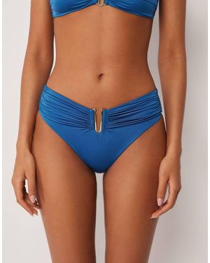 Calzedonia Shiny Satin High-Waisted Bikini Bottoms - Blue