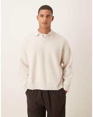 ASOS Pull coupe carrée ultra oversize en maille à côtes anglaises et col cranté - grège chiné - Neutre