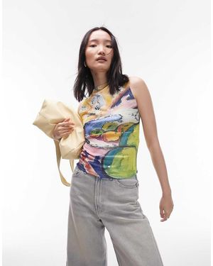 TOPSHOP Top Senza Maniche Écru Con Stampa Di Natura Morta - Bianco