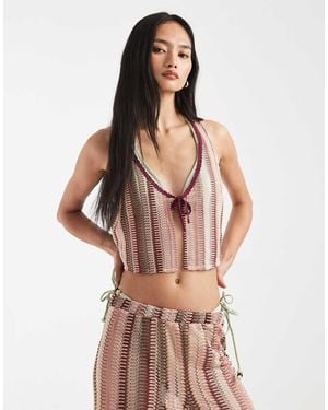 New Look Co-ord Crochet Stripe Waistcoat - Brown