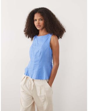 New Look Linen Rich Cinched Waist Top - Blue