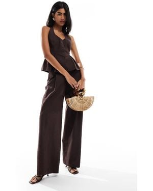 ASOS Pantalones De Sastre Marrón De Pernera Ancha De Mezcla De Lino De