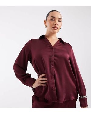 Vero Moda Satin Long Sleeve Shirt Co-ord - Red
