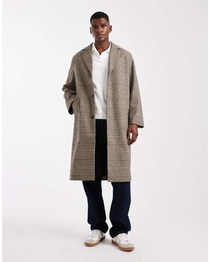 Only & Sons – longline-mantel mit braunem hahnentrittmuster und überschnittener schulter - Natur