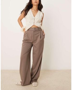 Mango Belted Straight Leg Trouser - Natural
