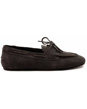 OFF THE HOOK Lea Suede Leather Round Toe Boat Shoes - Black