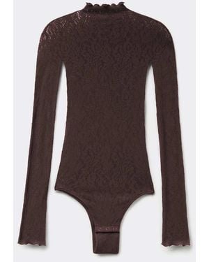 Tezenis Long Sleeve Seamless Floral Lace Body - Brown