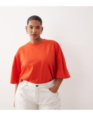 ARRANGE Curve Cotton Oversized Premium Heavyweight Short Sleeve T-shirt - Red