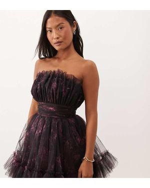 LACE & BEADS Bandeau Structured Mini Dress - Black