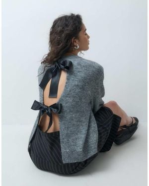 Noisy May Bow Detail Jumper - Grey
