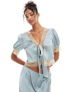 ASOS Satin & Lace Tie Front Top Co-ord - Blue
