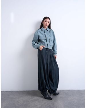 TOPSHOP Faux Suede Zip Through Jacket With Patch Pockets - Blue