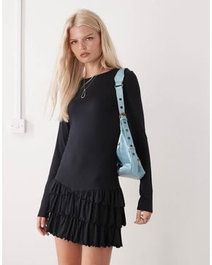 Collusion Ruffle Mini Dress With Long Sleeve - Blue