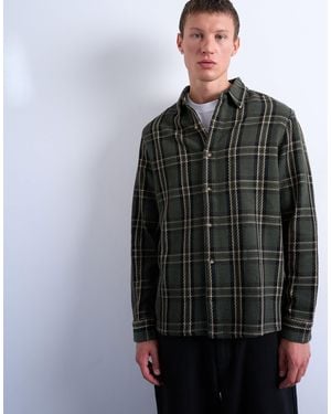 TOPMAN Regular Fit Textured Check Overshirt - Black