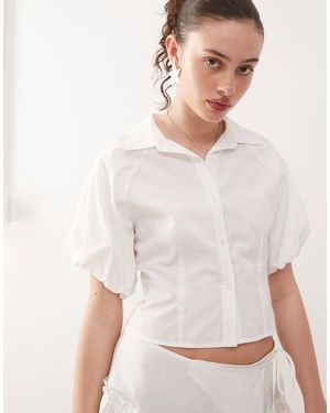 Collusion Puff Sleeve Cinched Shirt Co-ord - White