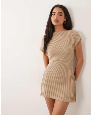 ASOS Knitted Cinched Pleated Mini Dress - Brown