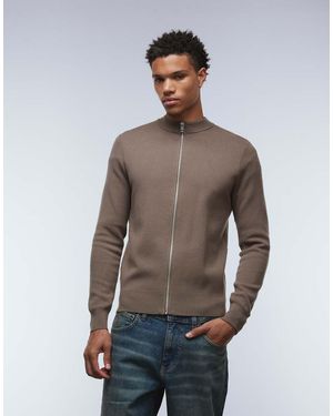 Mango Round Neck Zip Through Knitted Cardigan - Grey