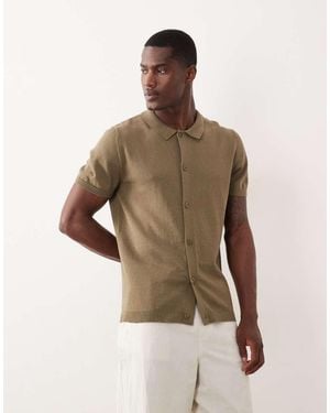 New Look Knitted Button Through Polo Top - Green