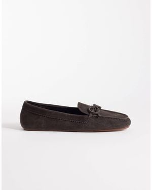 Mango 100% Suede Loafers With Bow Detailing - White