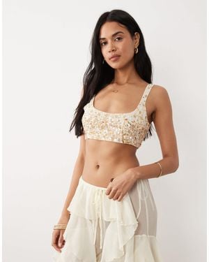 Miss Selfridge Beach Premium Sequin Bra Top - Natural