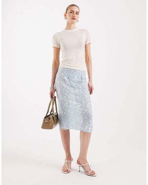 ASOS Embellished Sheer Overlay Pencil Skirt - White