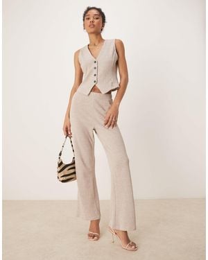 Vila Textured Jersey Wide Leg Trouser Co-ord - Natural