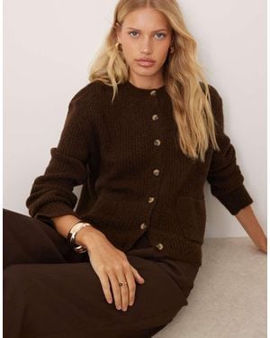 ASOS Knit Cardigan With Patch Pockets - Brown