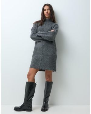 Y.A.S High Neck Seam Front Knitted Mini Dress - Grey