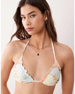 Miss Selfridge Ruffle Edge Triangle Bikini Top - Natural