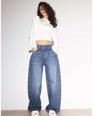 Stradivarius Balloon Wide-Leg Jeans With Eyelet Details - Blue