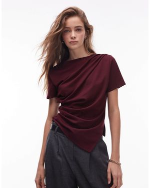 & Other Stories Jersey T-shirt With Drape Front And Asymmetric Split Hem - Red