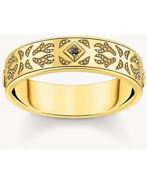 Thomas Sabo Anello A Fascia Placcato Con Motivo Decorativo E Zirconia Nera - Metallizzato