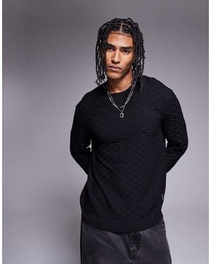 ARMANI EXCHANGE Crew Neck Textured Logo Sweater - Blue