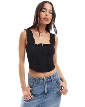 Miss Selfridge Hook And Eye Detail Corset Top - Black