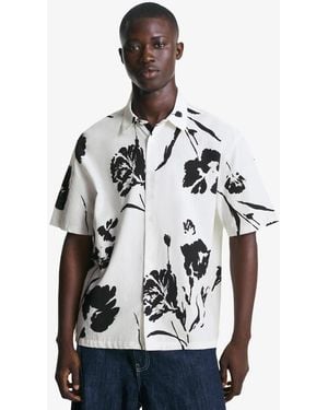 Bershka Rustic Print Short Sleeve Shirt - White