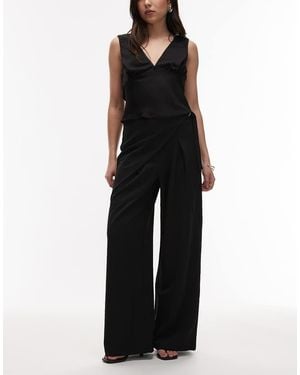 ASOS Slinky Twill Tailored Wide Leg Trousers With Wrap Skirt Detail - Black